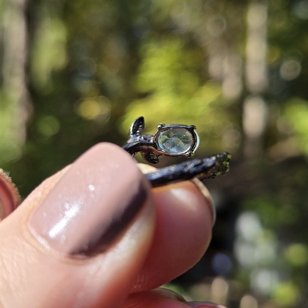 Blue Topaz & Sapphire Sterling Rhodium & Gold Ring Sz6 Adjustable - Picture 7 of 8
